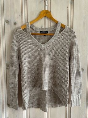 Derek Heart Beige Off the Shoulder Sweater - Waffle Knit